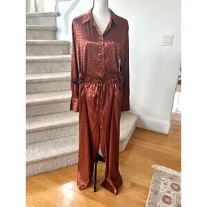 Silk & Salt Satin Burnt Brown Leopard Print Button Down Wide Leg Set
